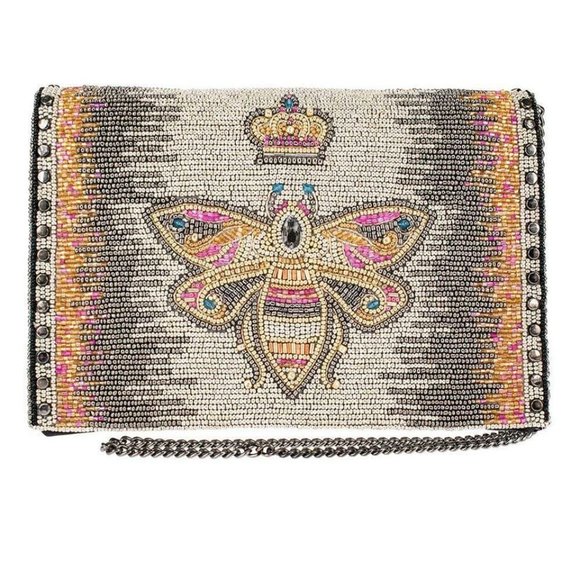 Mary Frances Queen Bee Crossbody Handbag Beaded BLACK PINK Gold Bees Cream NEW